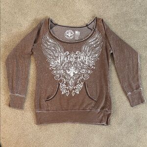 Affliction Brown Sweatshirt with White Graphic
